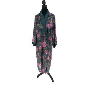 Vtg Victoria Secret Sheer Robe Womens Green Satin Y2K 90s Gold‎ Label No Belt